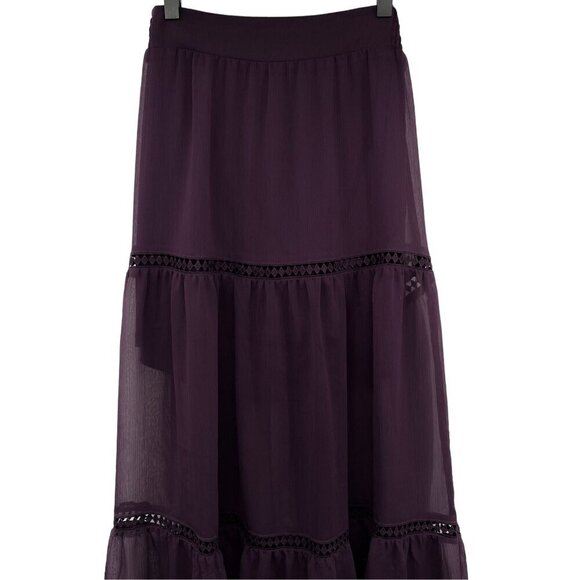 Express Tiered Maxi Skirt Tulle Chiffon Sheer Purple High Waisted Y2K XS - Picture 5 of 10